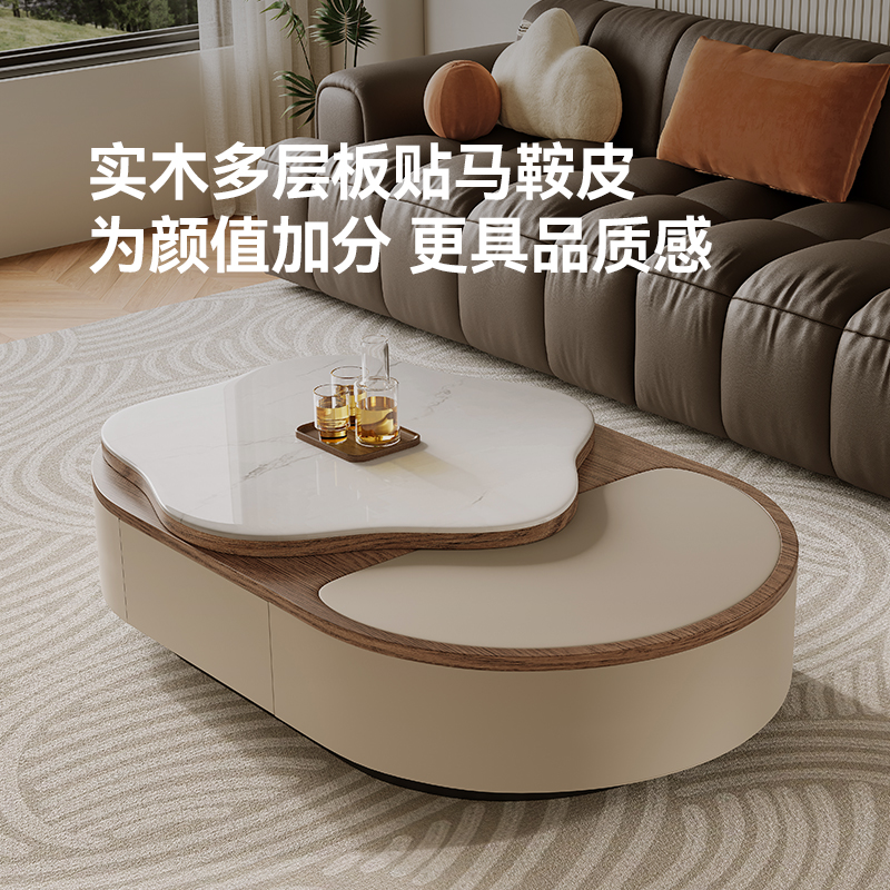 [苏宁自营]意式轻奢岩板茶几电视柜组合客厅家用花瓣法式创意小户型茶桌-卡尔适T10高清大图