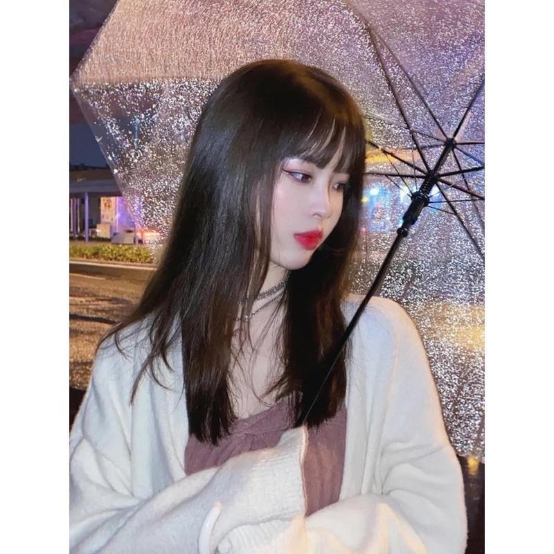 假发女长发气质锁骨自然少女中长发齐肩圆脸全头套空气刘海长直发 浅