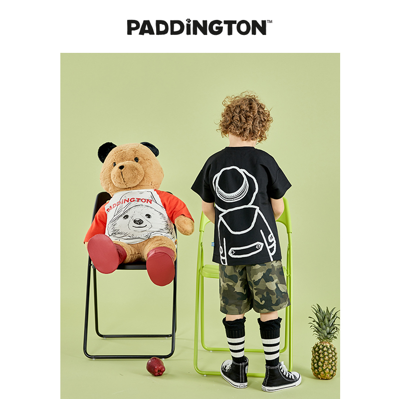 paddingtonbear帕丁顿熊童装夏季男童四分袖背影熊t恤