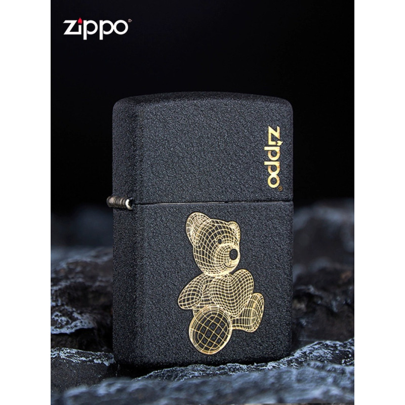 官方正品Zippo芝宝正版zp防风煤油打火机黑裂漆抱抱熊送礼zioop