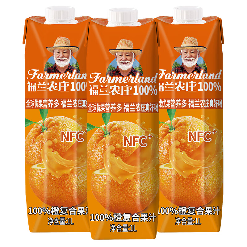 福兰农庄 NFC橙汁 1L*3瓶 盒高清大图