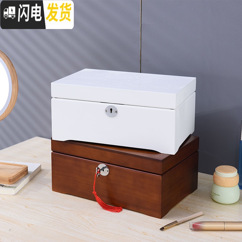 三维工匠首饰盒带锁公主欧式小耳环项链手饰品实木收纳盒简约家用高清大图