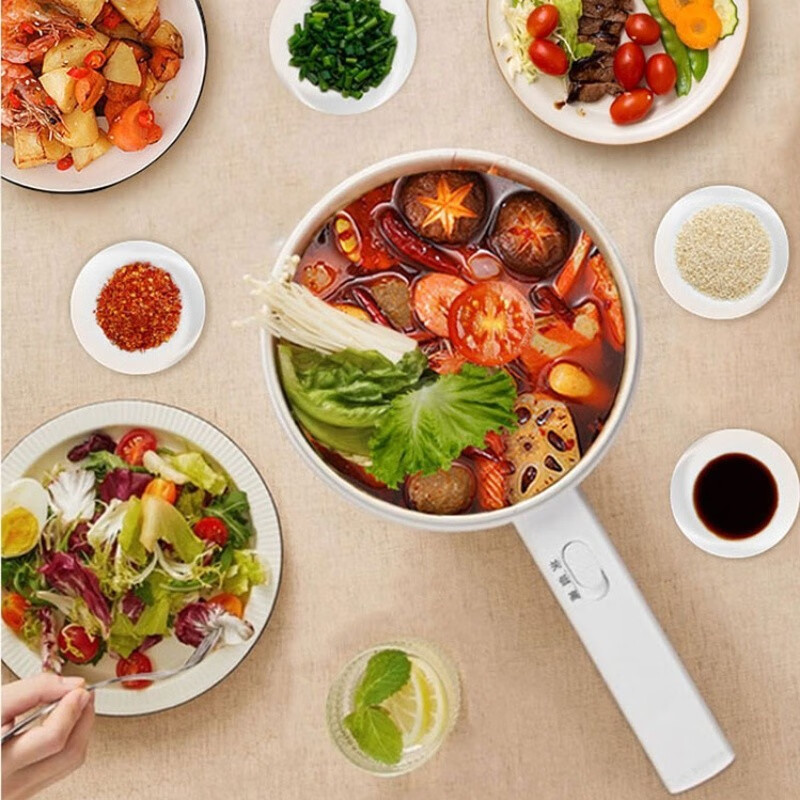 上亨 SHZH-CFDZG001 多功能电煮锅 宿舍迷你煮面锅小电火锅低功率插电锅 长柄小白锅 带蒸笼 1.5L高清大图