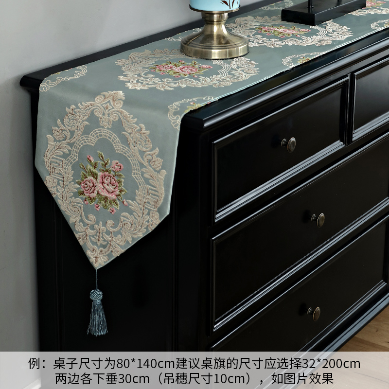 欧式桌巾布艺餐桌装饰布长条简欧家用鞋柜电视柜桌布茶几禅意桌旗 黎曼菲-咖花桌旗 桌旗32*160cm高清大图