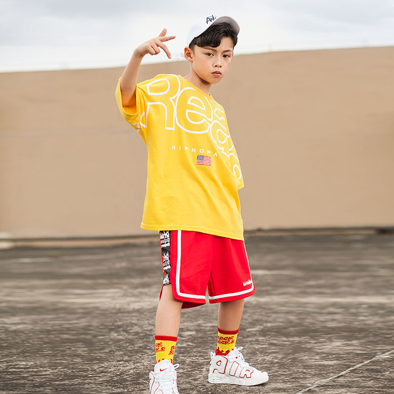 男童街舞服潮装印花T恤短裤少儿hiphop衣服夏季韩版儿童嘻哈套装