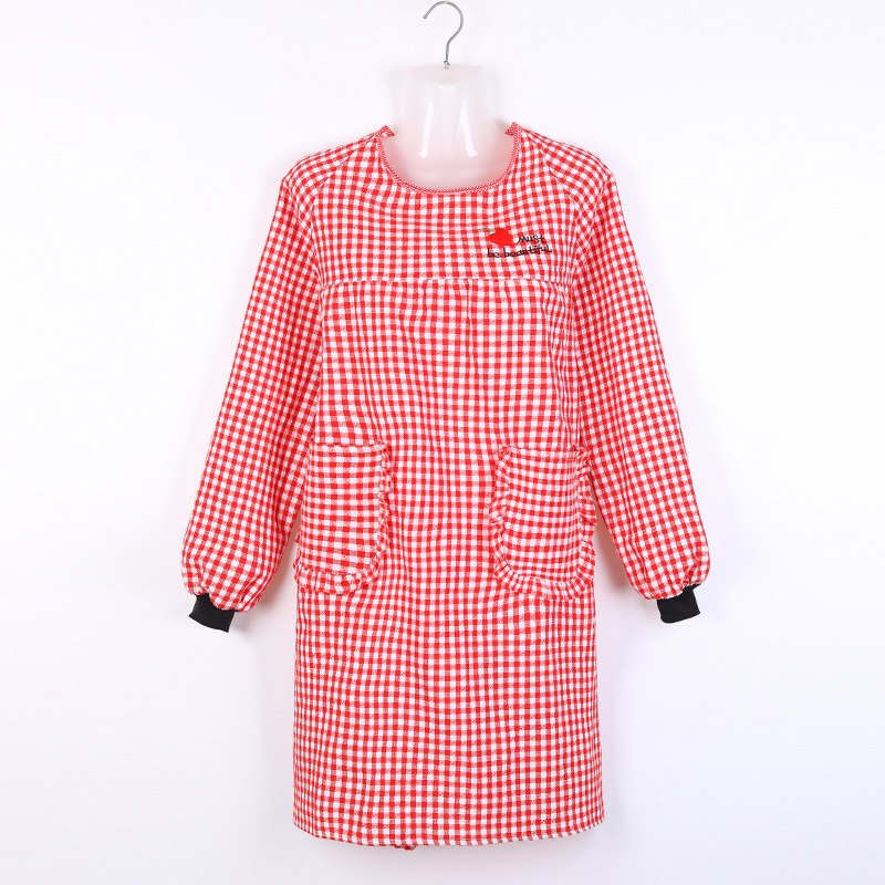 围裙罩衣带袖厨房做饭防污棉麻服务员背带工作服可爱成人围腰上班