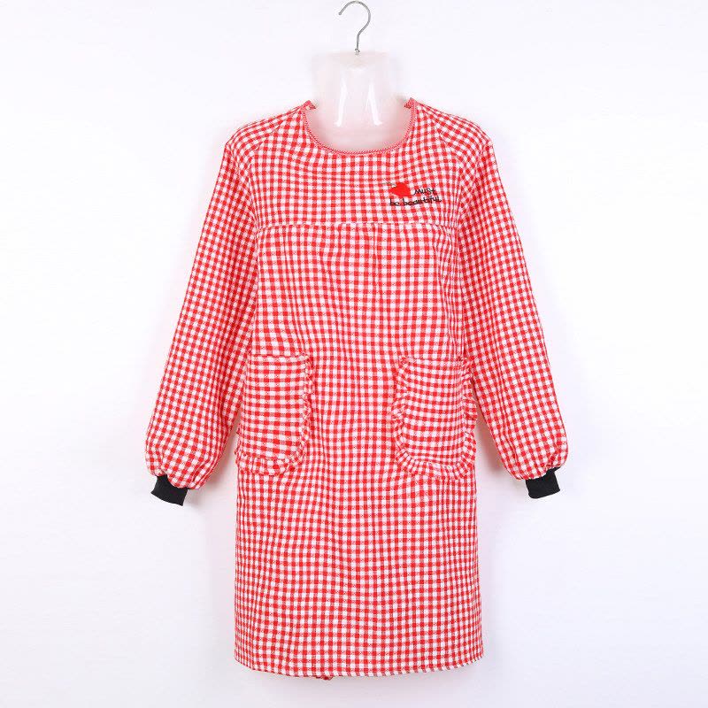 围裙罩衣带袖厨房做饭防污棉麻服务员背带工作服可爱成人围腰上班图片