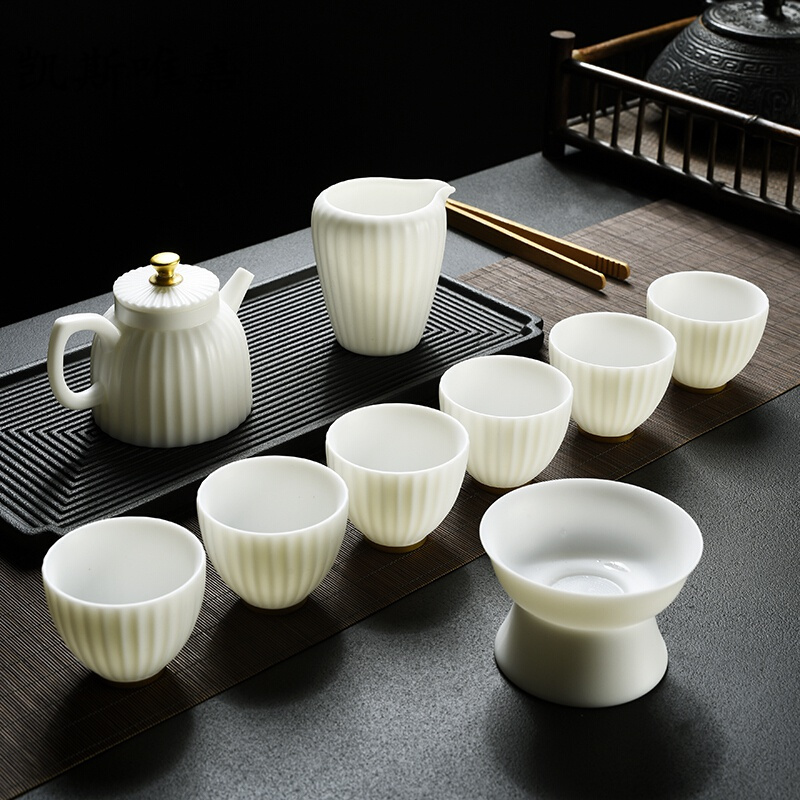 凯斯唯嘉功夫茶具套装家用简约羊脂玉白瓷办公泡茶器礼盒装陶瓷茶壶