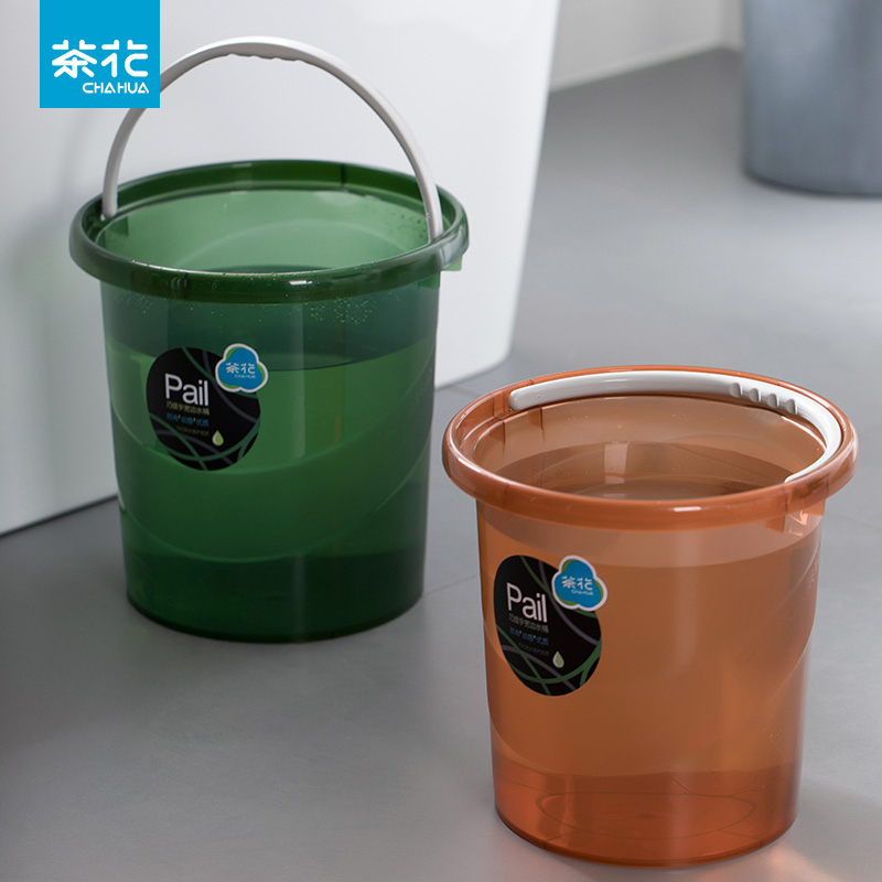 茶花透明手提水桶家用大号加厚洗衣桶储水桶洗车圆桶塑料桶洗衣桶宽边提手[大号15.9L]颜色随机