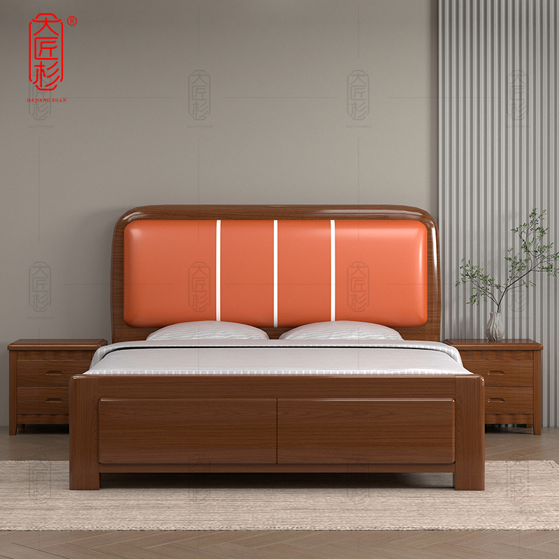 大匠杉 单人床实木床软包床 1200*2000mmDC382高清大图