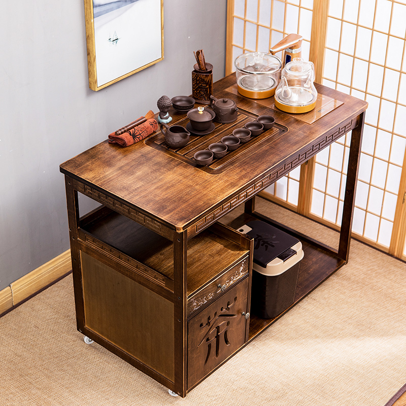 一米大号茶车移动茶台闪电客家用茶水柜木小茶桌茶盘功夫茶具套装自动