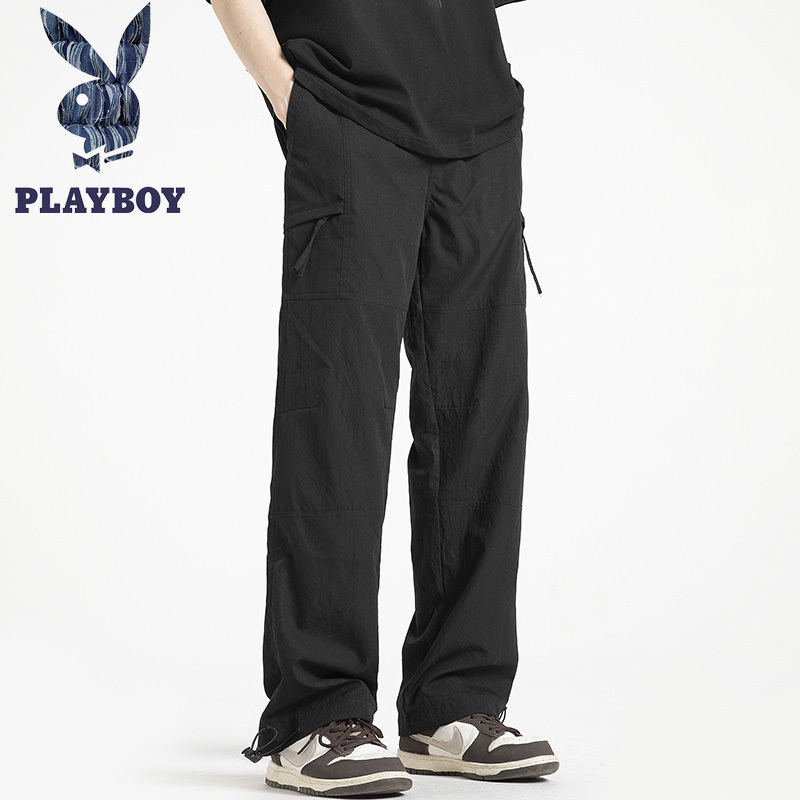 花花公子潮流速干冲锋裤男款夏季薄款潮牌韩版宽松直筒休闲长裤子