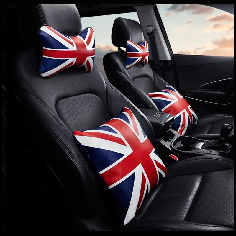 适用于汽车头枕颈枕背靠垫米字旗车用护颈枕头枕靠枕时尚英伦风个性头