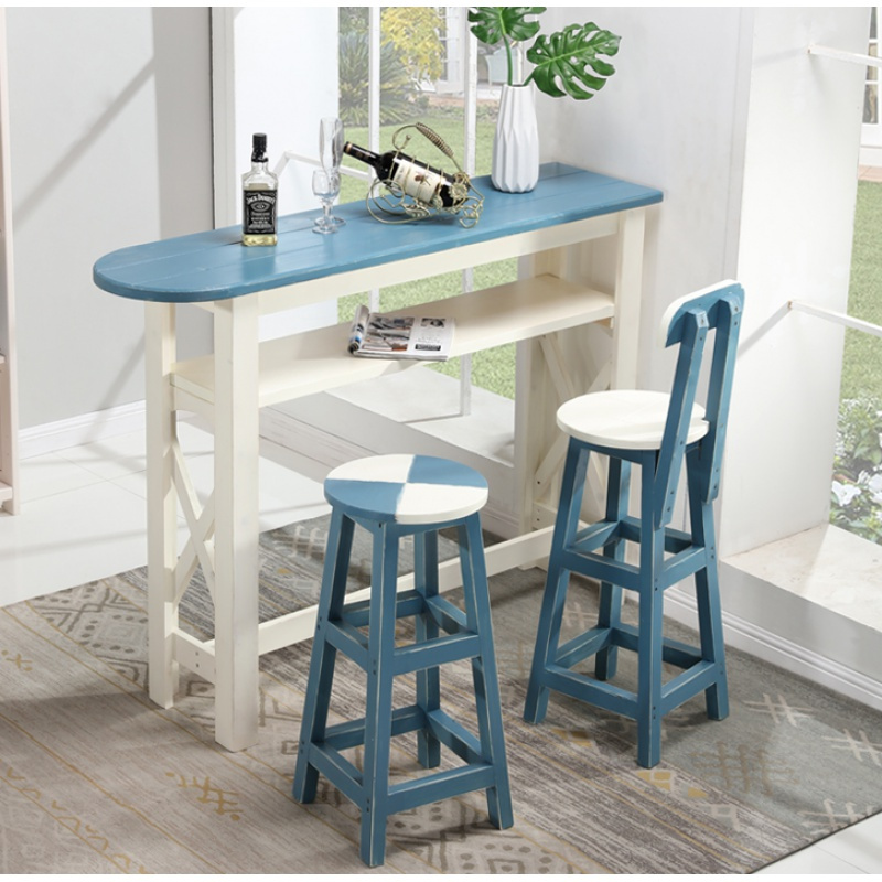 尋木匠定做地中海实木吧台做旧桌椅组合阳台隔断家用吧台高脚酒吧吧台