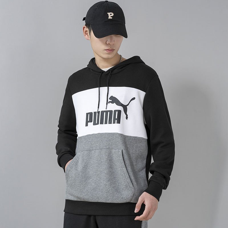 PUMA彪马卫衣男2022新款撞色拼接运动服连帽休闲套头衫849542-01