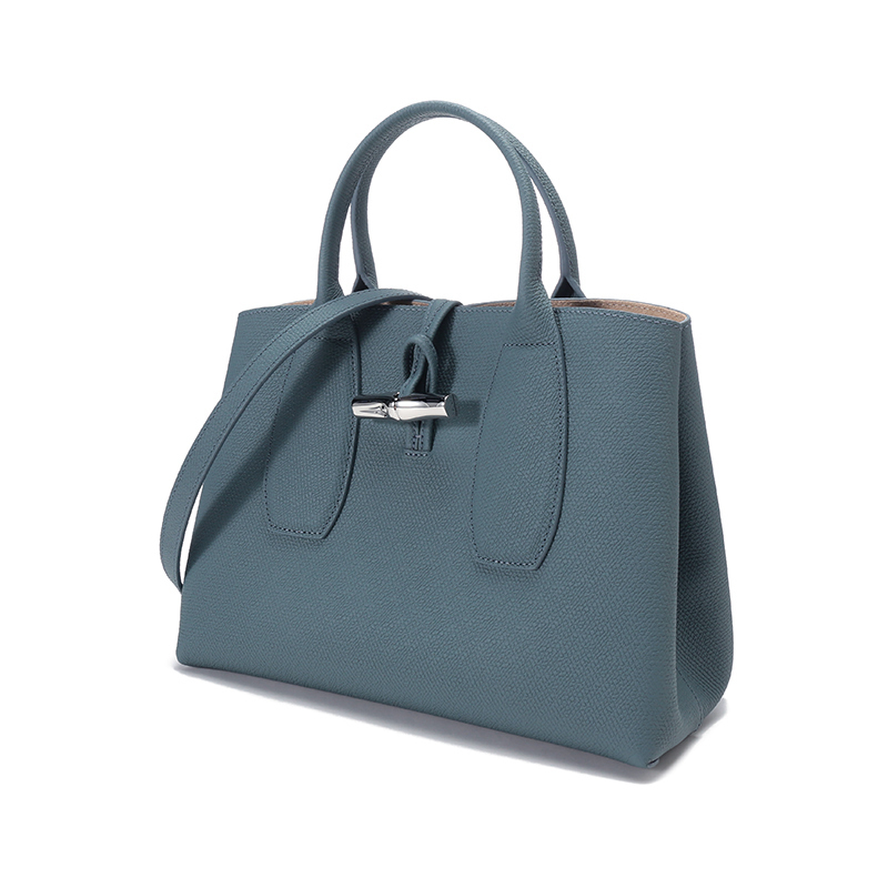 longchamp珑骧女士roseau系列牛皮中号手提单肩斜挎包竹节包比格包