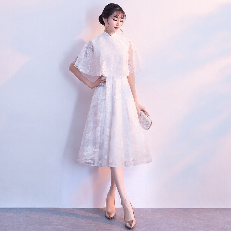 伴娘服2018新款白色韩版姐妹裙晚礼服裙女宴会优雅中式夏季中长款