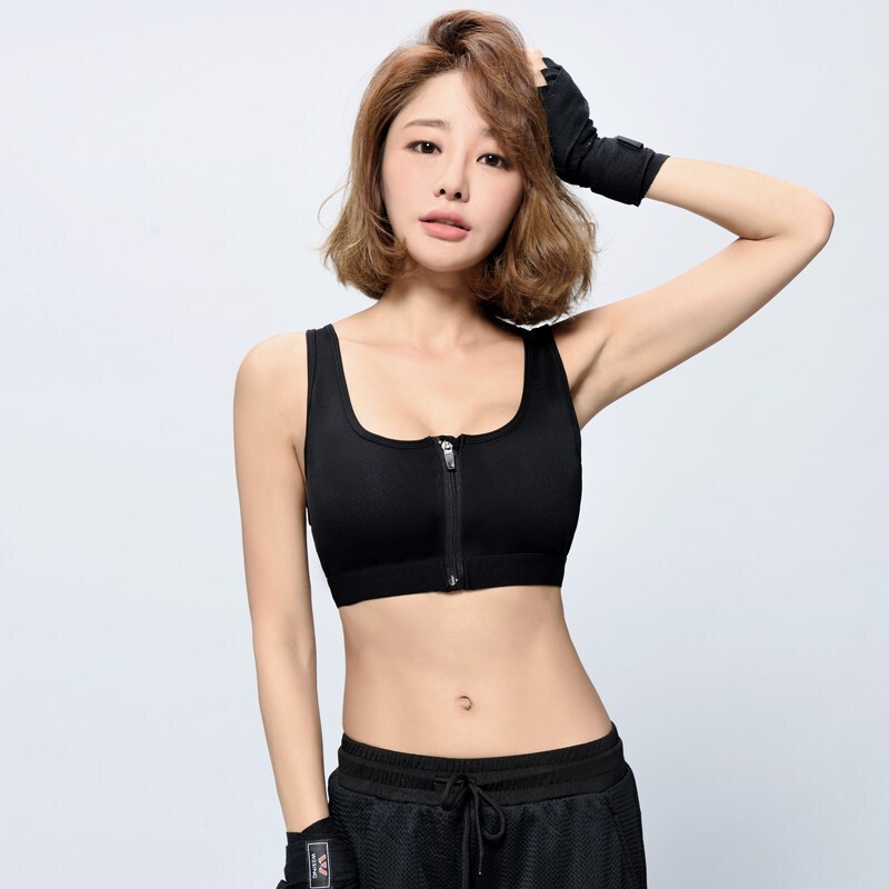 前扣拉链聚拢运动内衣防震跑步背心女运动型文胸背心式无钢圈胸衣黑色