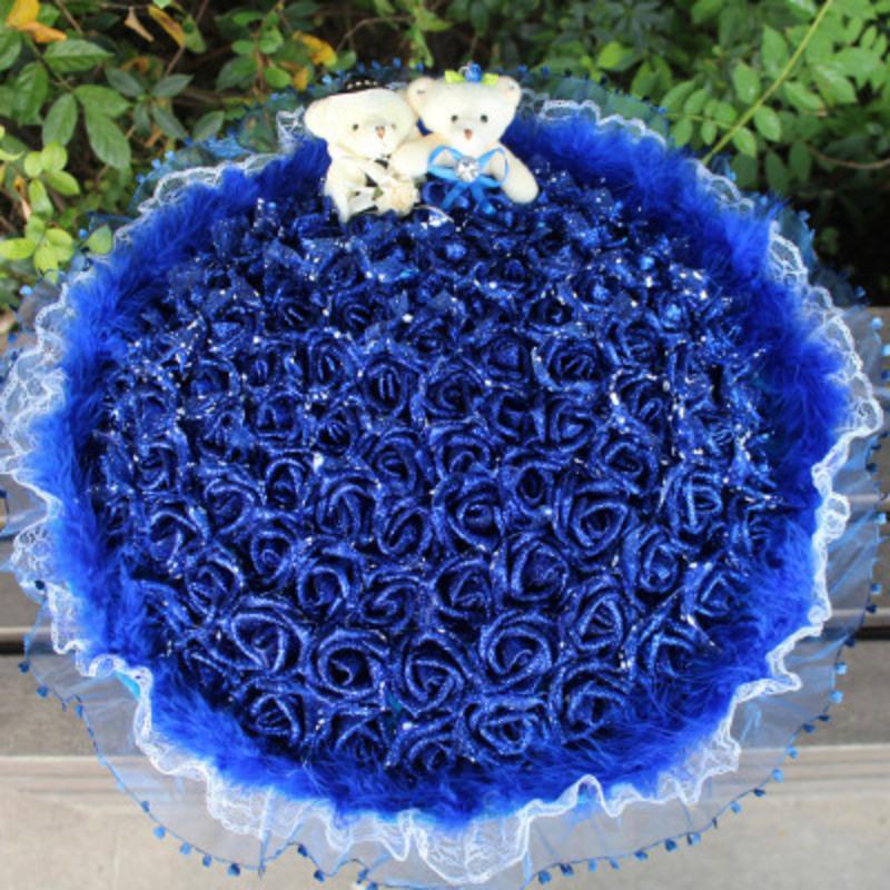 情人节99朵仿真玫瑰香皂花卡通花束蓝色妖姬假花生日求婚女友礼物