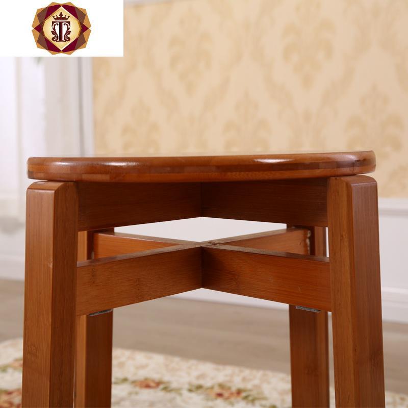 三维工匠实木圆凳小凳子家用高凳楠竹简约木凳餐凳椅子餐桌凳成人板凳