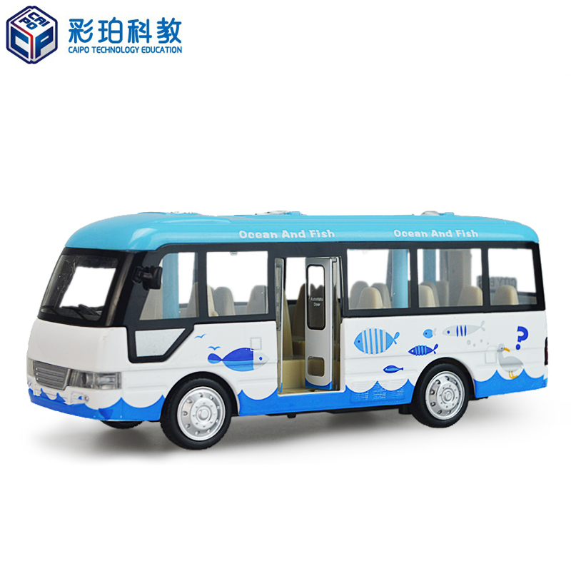 彩珀合金回力声光巴士公共汽车儿童玩具汽车模型摆件