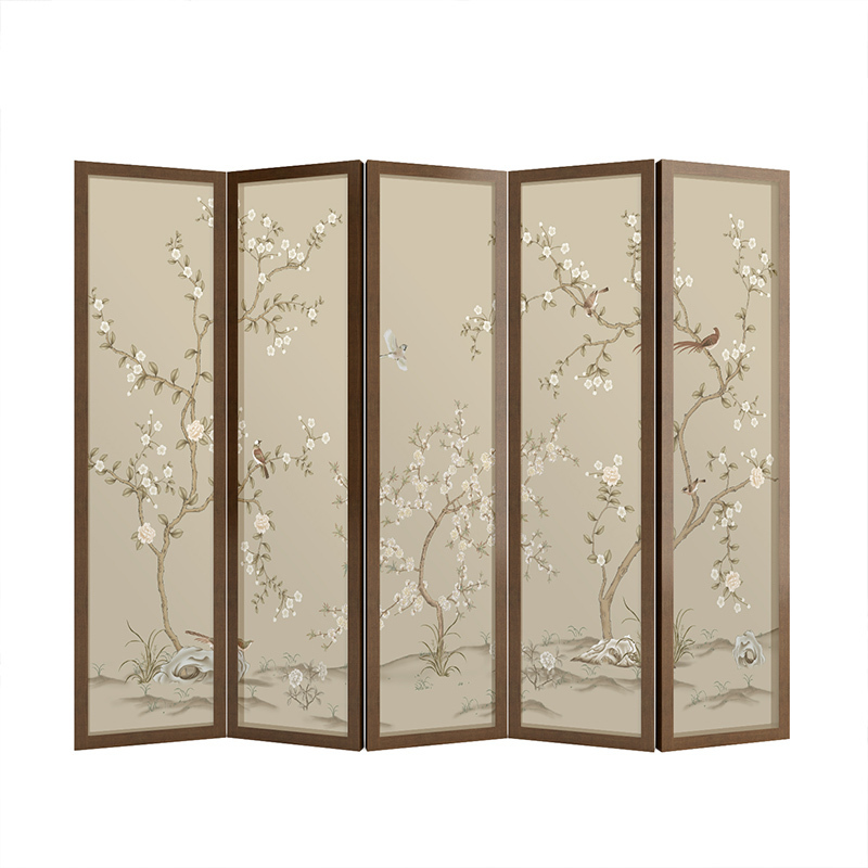 中式屏风客厅玄关简约现代遮挡家用酒店装饰卧室折叠移动隔断折屏 4扇50*190CM(胡桃木）