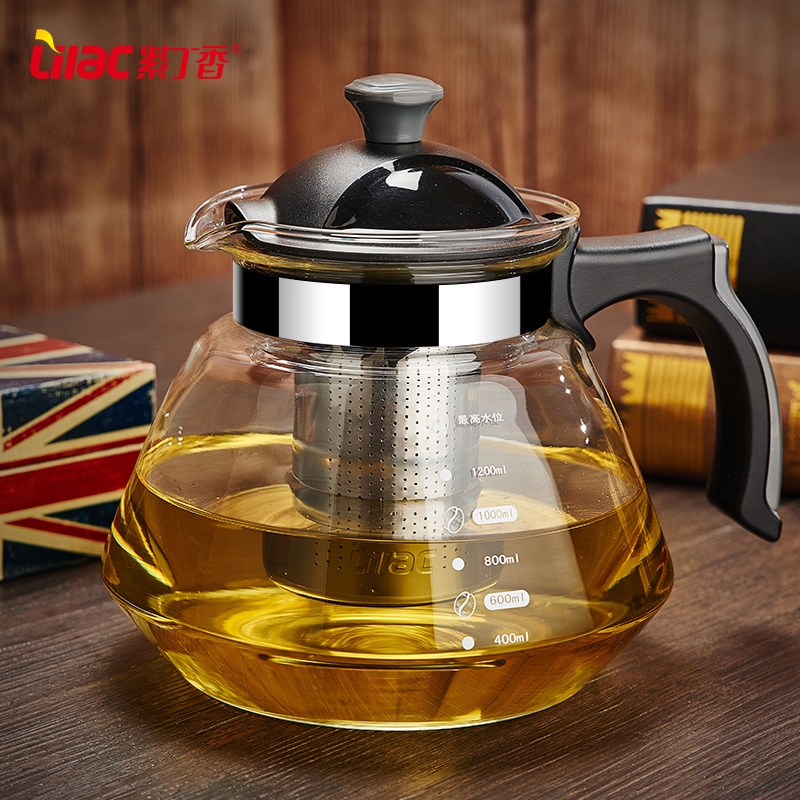 WQMD紫丁香耐高温玻璃泡茶壶不锈钢滤网单壶1.6L(WJS27 )