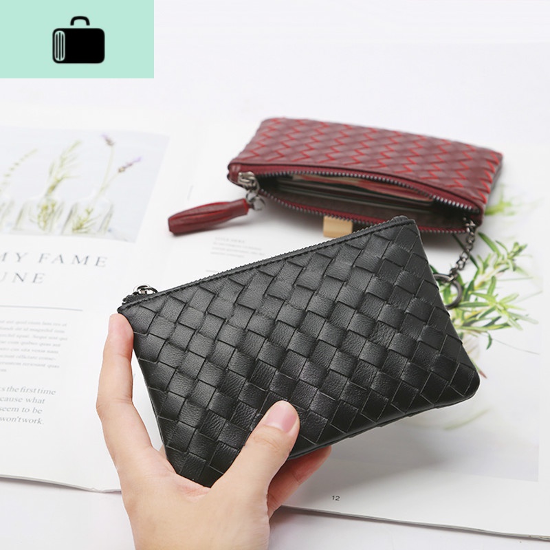 手工编织零钱包女士新款皮小钱包超薄皮短款拉链手拿包钥匙包NEW LAKE 小号经典黑