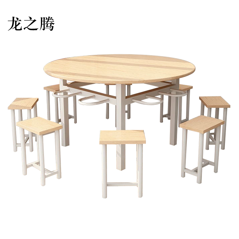 龙之腾餐桌学校食堂小吃店快餐桌椅饭堂橡木色圆桌1200*750【含椅】