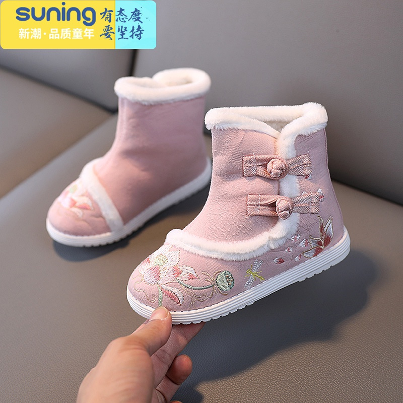 七斓宝宝绣花鞋汉服鞋冬复古加绒高帮中国风唐装靴子儿童棉鞋女孩棉靴休闲鞋报价 参数 图片 视频 怎么样 问答 苏宁易购