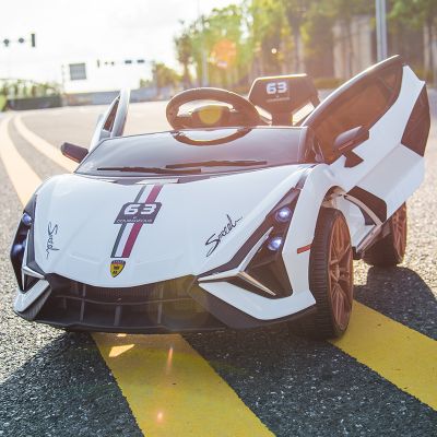 小嘎子-兰博基尼电动童车双电双驱1-7岁儿童电动汽车大电瓶跑车摇摆早教 白色+双驱皮座+铅酸电池12v7