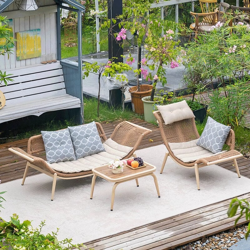 紫叶檀花贵妃椅阳台躺椅藤沙发单人小户型卧室家用简约民宿贵妃榻 【3件套】贵妃椅+沙发椅+茶桌