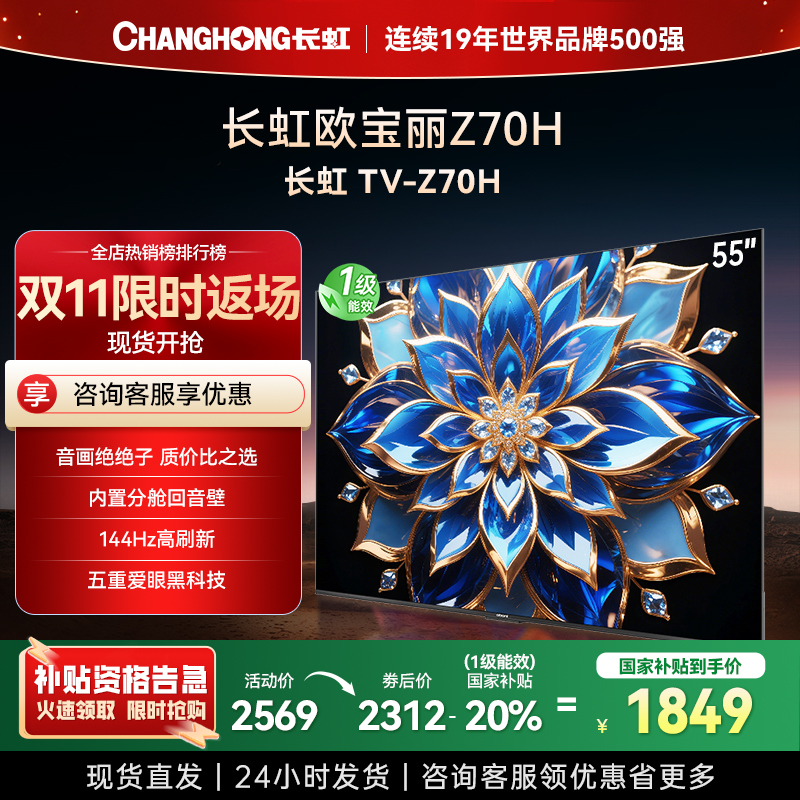 长虹欧宝丽55Z70H 内置分舱回音壁电视 双驱16晶MiniLED 云帆AI影像4K超高清平板液晶电视政府补贴