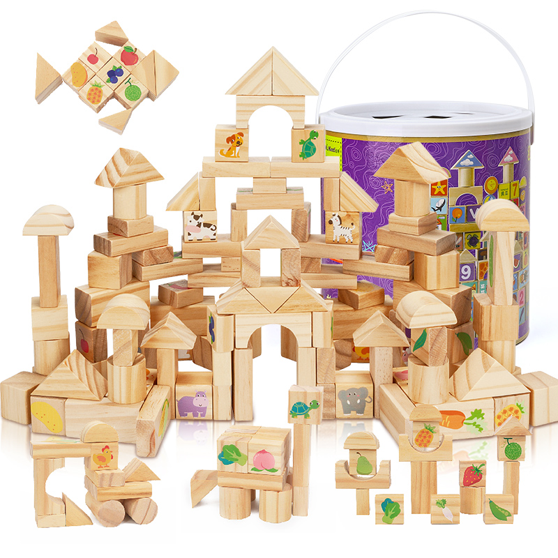 纽奇(nukied)儿童木质积木玩具益智拼装大颗粒积木男孩女孩3-6岁生日