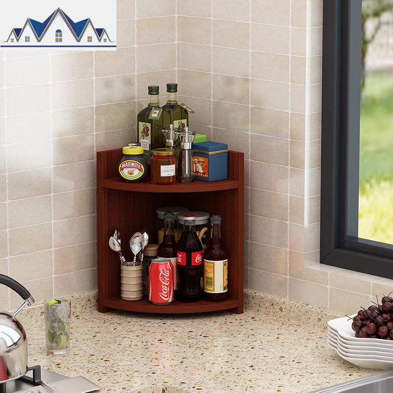 厨房置物架2层转角架三角架3层拐角架木质收纳储物架调味调料架 三维工匠