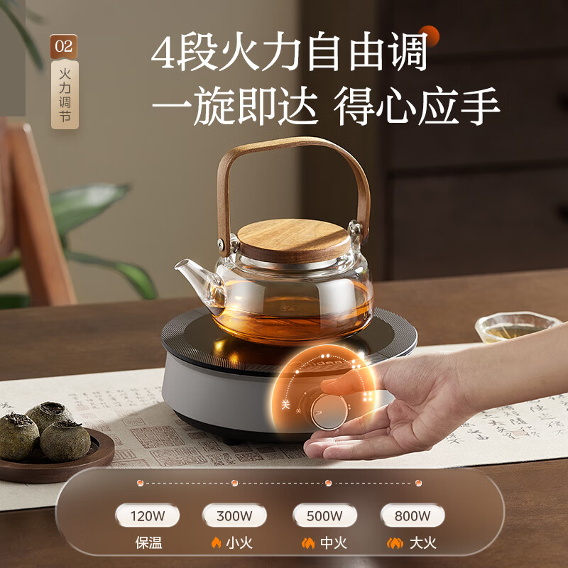 美的(Midea)电陶炉电磁炉家用 800W小功率 煮面炒菜火锅炉多功能 轻音围炉煮茶 HW08EY08高清大图