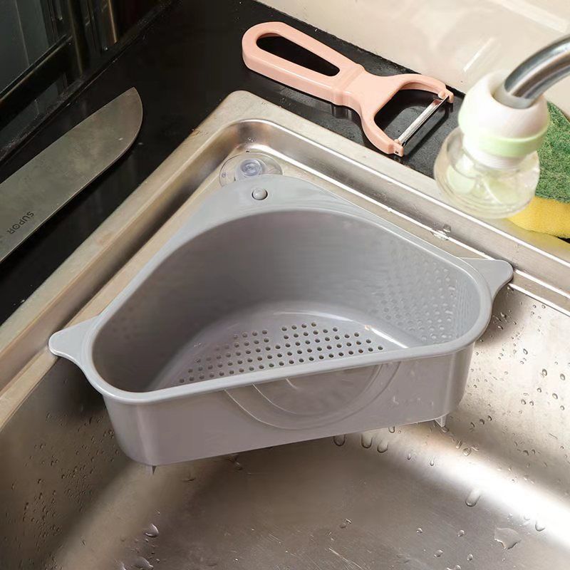 三角水槽沥水篮吸盘式厨房置物架沥水架厨房用品抹布收纳篮沥水篮灰色