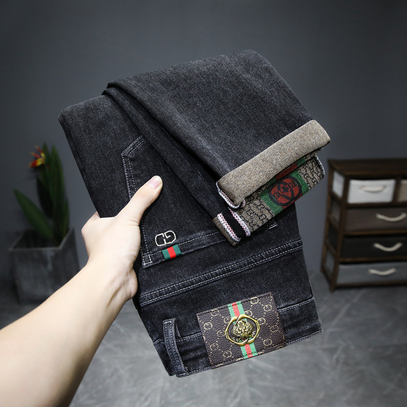 男式牛仔裤冬舒适高弹力修身牛仔裤靓仔装韩国潮牌高清大图