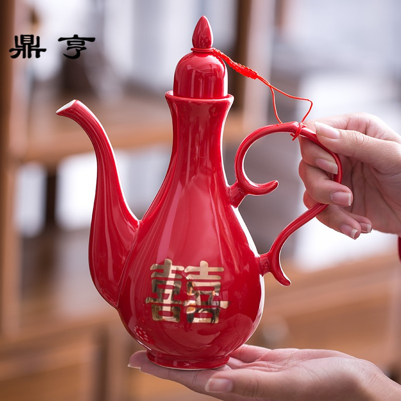 鼎亨陶瓷白黄烈酒分酒器酒壶酒盅高脚杯酒盘家用中式传统婚庆酒具