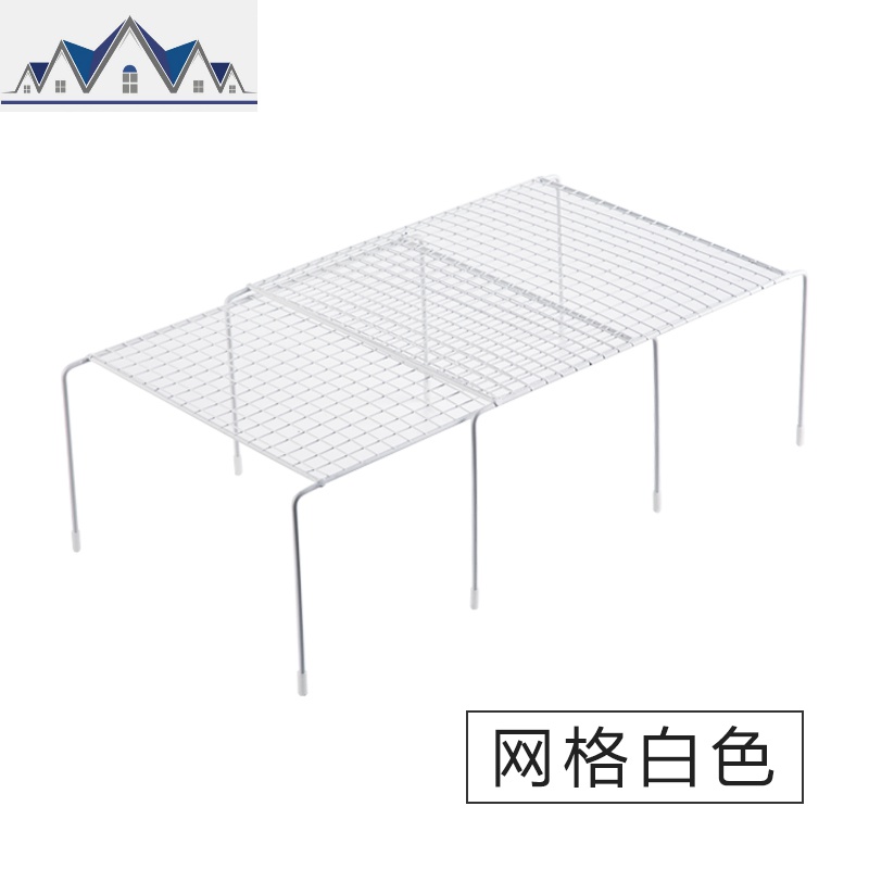 可伸缩铁艺厨房置物架下水橱柜简易碗碟架厨具收纳架调味品架子_1_82 网格白色常规款