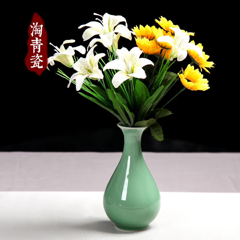 龙泉青瓷花瓶陶瓷简约现代客厅家居插花创意欧式干花小摆件装饰品 三维工匠 哥窑梅子青高清大图
