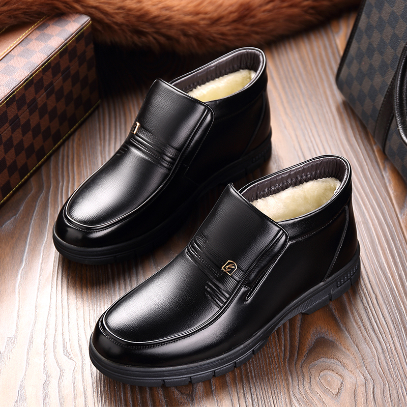 冬季2020新款真皮棉皮鞋男士休闲保暖爸爸鞋加绒加厚高帮棉鞋男软底中