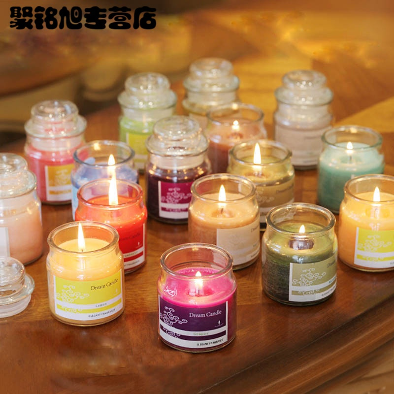 密封小罐玻璃杯天然香料香薰蜡烛精油无烟蜡烛香氛蜡烛生日婚礼派对节日用品-柠檬