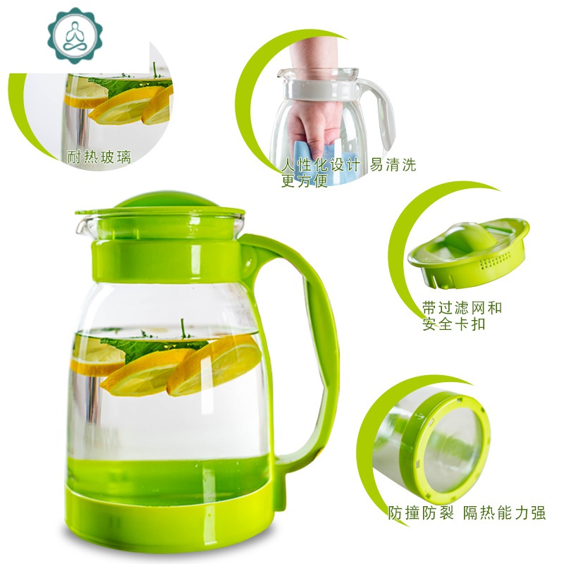 玻璃水壶大盛水装水容器透明冷水壶凉白开水杯冰箱冷热两用 封后 黑茶壶+6个直身杯凉水壶