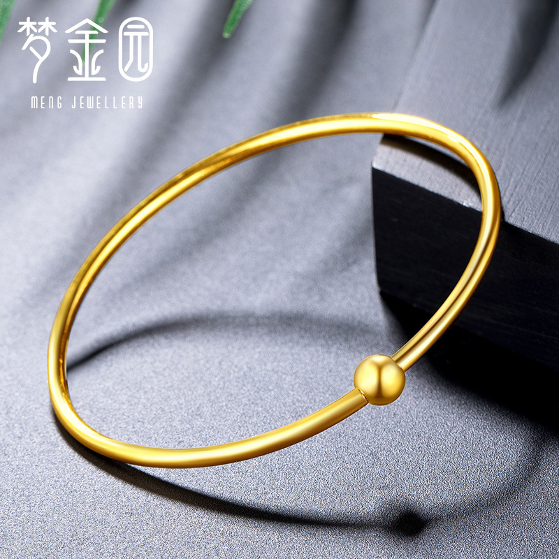 梦金园 黄金手镯 足金999 光圈金镯子 开口可穿幸运物 女士/计价/ 黄金饰品首饰