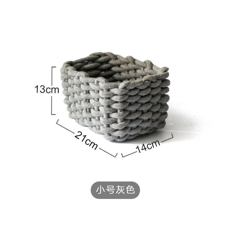 家柏饰(CORATED)北欧ins棉绳编织收纳筐桌面化妆品收纳置物篮零食钥匙杂物收纳盒 小号灰色粗棉绳筐