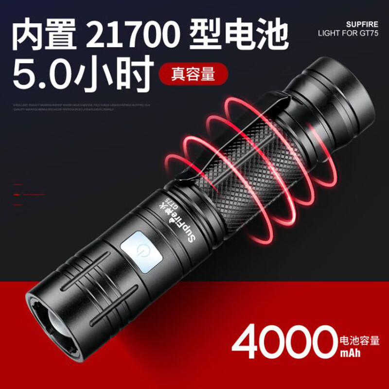 神火GT75变焦手电筒强光超长续航野外生存超亮远射军户外照明灯巡逻专用
