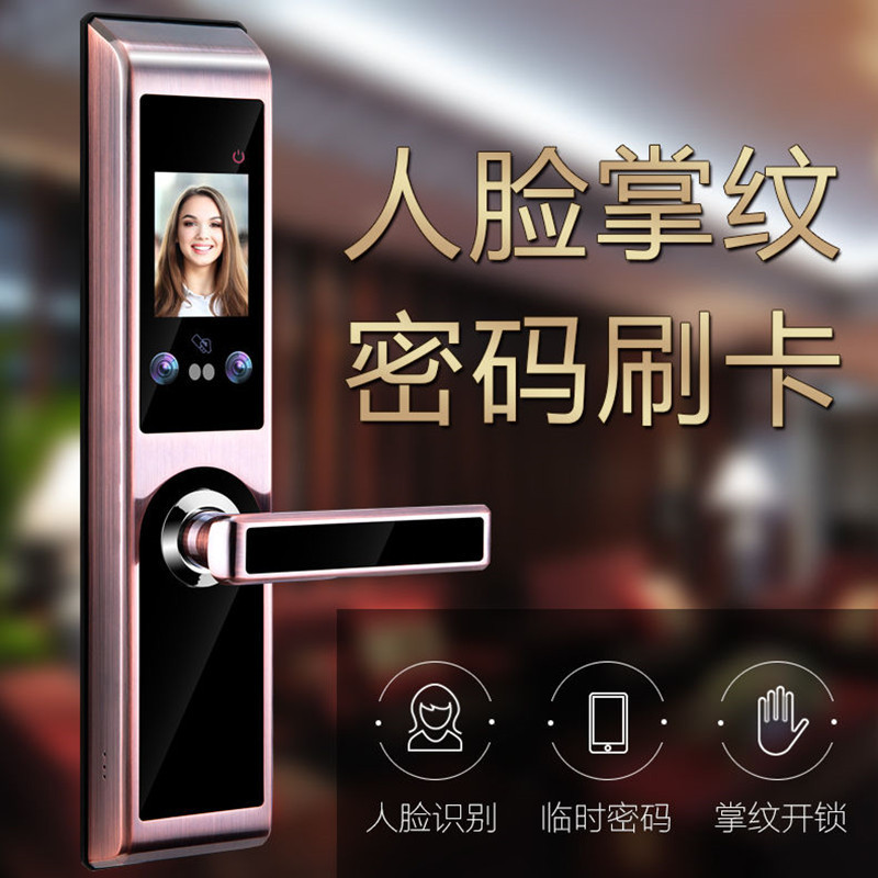 人脸识别门锁密码刷卡指纹锁升级款智能防盗安全大门人脸掌纹锁 黑色