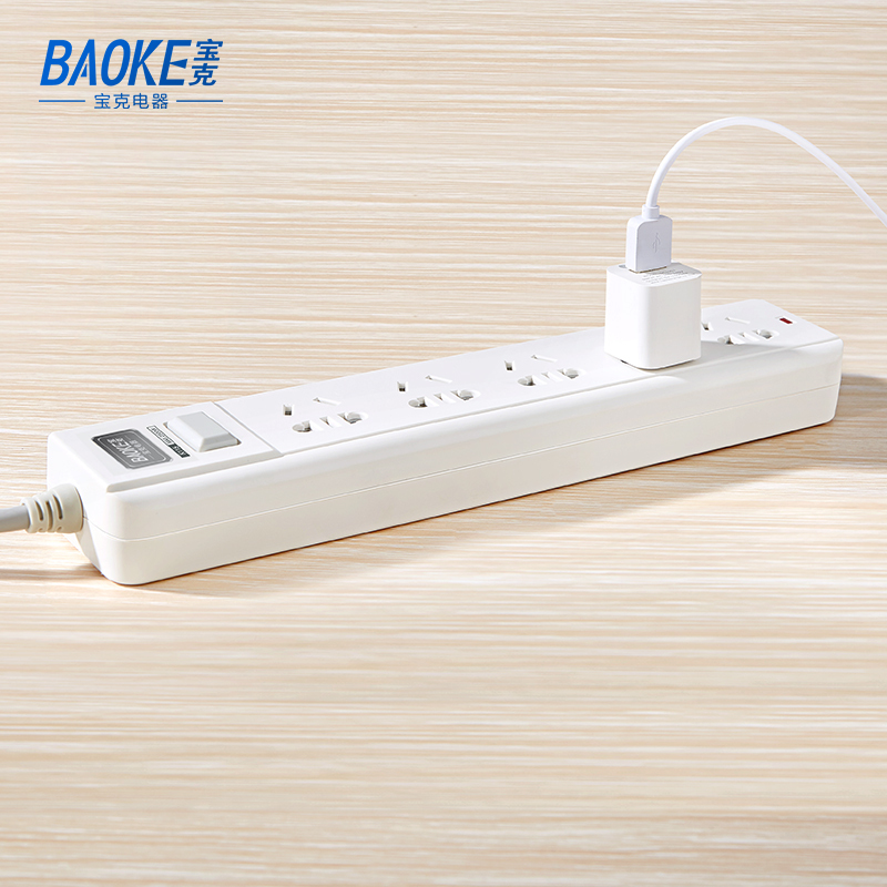 宝克(BAOKE)K115 插线板 新国标延长线插座5位组合总控开关 2500W MAX 白色 1个