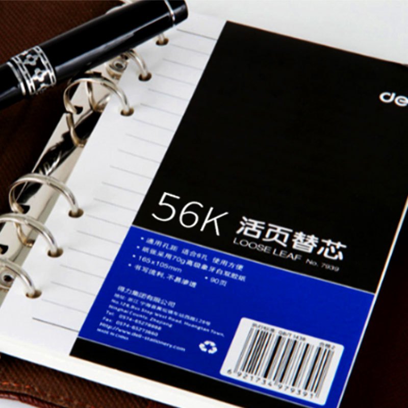 得力(deli)7939 90张活页笔记本替芯 6孔活页本记事本子 56K 2本装